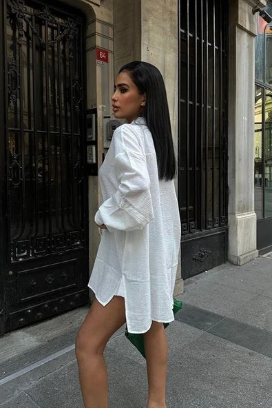 Alina Kol Cut Out Keten Gömlek 3252-08 - Resim 3