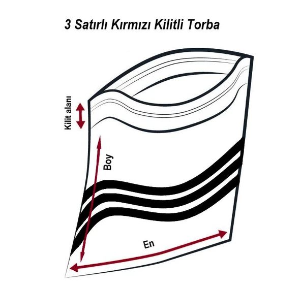 Kırmızı Kilitli Torba 3 Satırlı 7X9 cm 100'lü Paket - 3