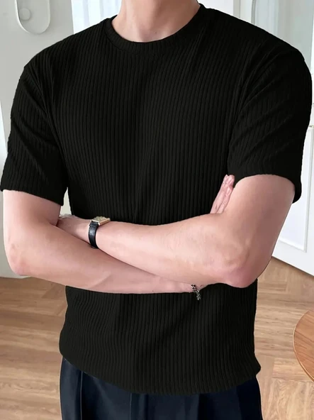 Erkek Kısa Kollu Bisiklet Yaka Triko Bluz - Resim 5