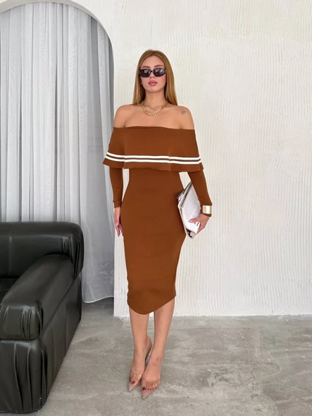 Kadın Fırsat ürünü Madonna Yaka Midi Boy Triko Elbise ürün görseli