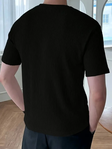 Erkek Kısa Kollu Bisiklet Yaka Triko Bluz - Resim 3