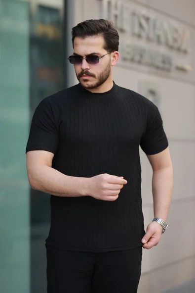 Erkek Kısa Kollu örgü Kumaş Bisiklet Yaka T-shirt - Resim 2