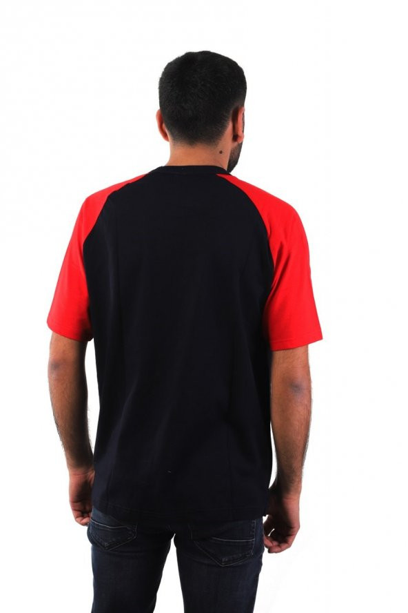 ESER - Bisiklet Yaka Kısa Kol Lacivert Penye İş Tişörtü - Cepli - Kol Kırmızı - 2