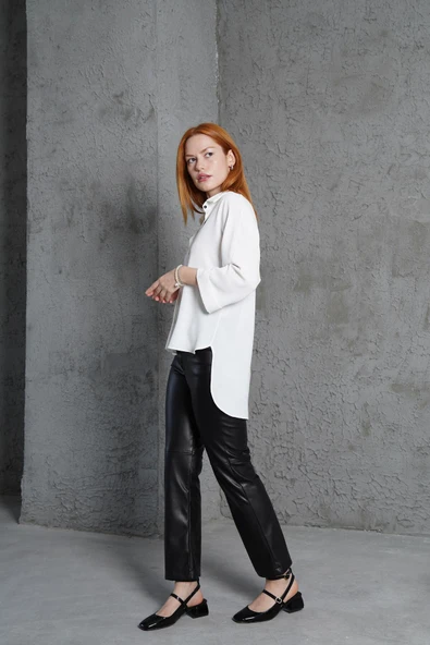 Kol Katlama Detaylı Beyaz Gömlek - Resim 3