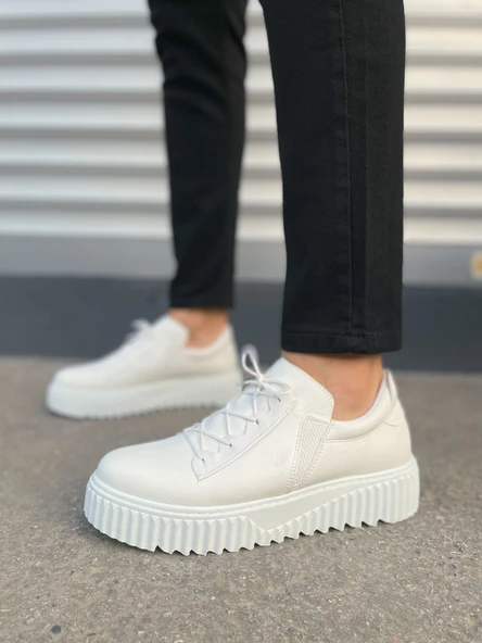 JY502 Bold Bağcıklı Cilt Erkek Günlük Sneaker Ayakkabı CBT - Beyaz - Resim 2