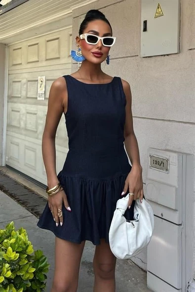 Balon Etekli Tensel Mini Elbise 2887 ürün görseli