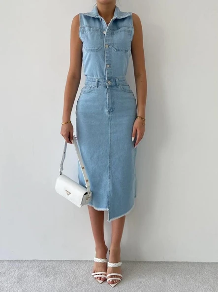 Meldia Jean Sıfır Kollu Elbise - 2