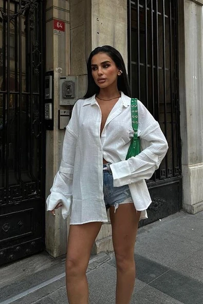 Alina Kol Cut Out Keten Gömlek 3252-08 ürün görseli