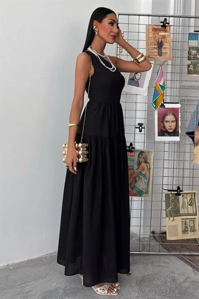 Tek Omuzlu Pile Detay Maxi Elbise 2895 - Resim 7