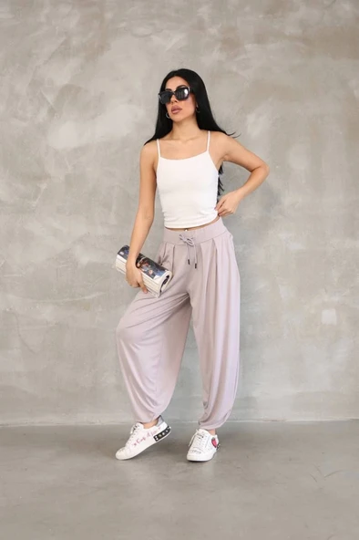 Osy Modal Yumuşak Dokulu Kumaş Şalvar Pantalon - Bej ürün görseli