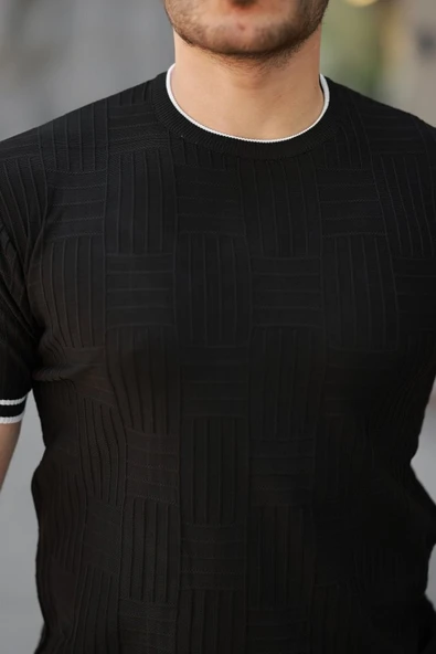 Erkek Jakarlı Ribanalı Kısa Kollu T-shirt - Resim 6