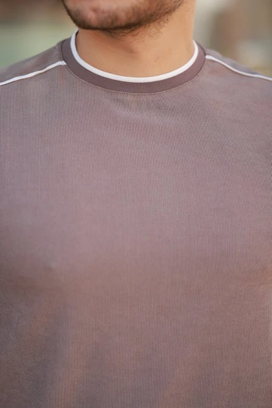 Erkek Omuzlar çizgi Detaylı Kısa Kollu T-shirt - Resim 3