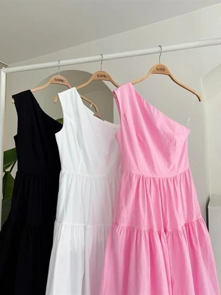 Tek Omuzlu Pile Detay Maxi Elbise 2895 - Resim 9