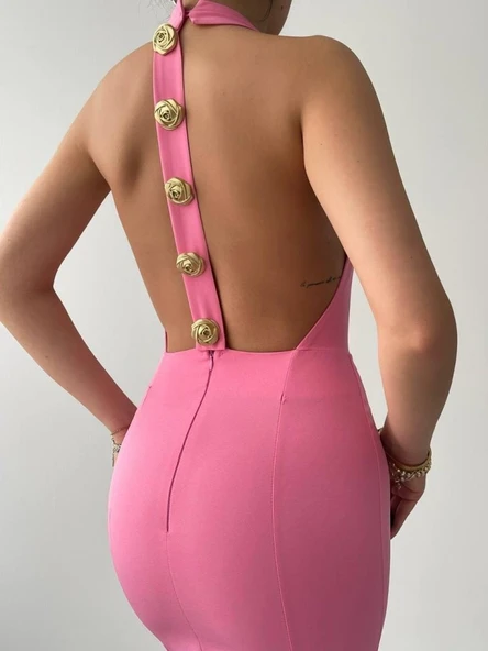 Katalina Gül Düğmeli Elbise - Resim 8