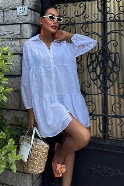 Gömlek Yaka Pileli Elbise 2898 - Resim 6