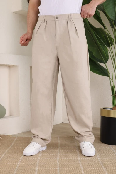Erkek Beli Lastikli Pileli Baggy Pantolon - 1