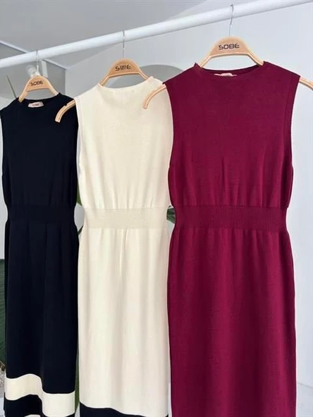 Etek Ucu Şerit Detaylı Triko Elbise 2831 - Resim 10