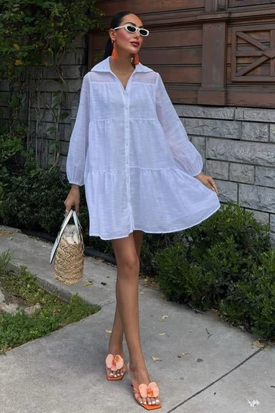 Gömlek Yaka Pileli Elbise 2898 - Resim 2