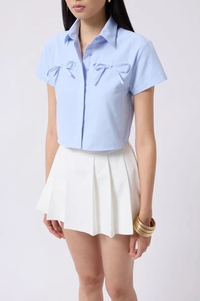 Kurdele Detay Crop Gömlek - Resim 4