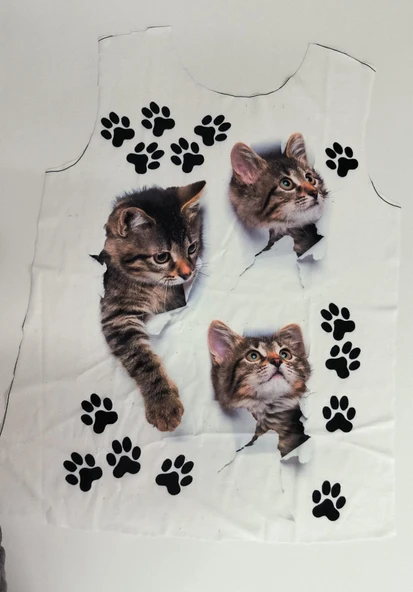 Kadın Kısa Kollu Kedi Ve Pati Baskılı Süprem T-shirt - Resim 4