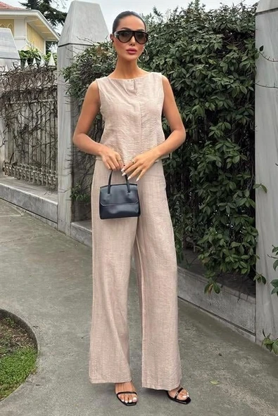 Sıfır Kollu Bluz Batik Desenli Pantolon İkili Takım 10181-08 - Resim 2