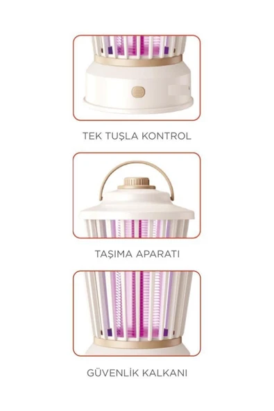 Beyaz Şarjlı Uv Işıklı Elektrikli Sivrisinek Öldürücü Lamba Sinek Kovucu Sineksavar - 3