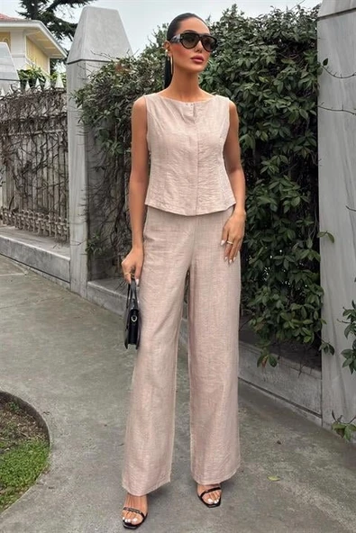 Sıfır Kollu Bluz Batik Desenli Pantolon İkili Takım 10181-08 ürün görseli