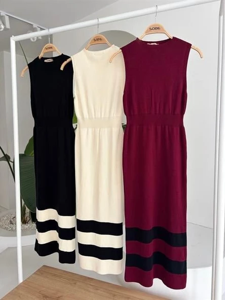 Etek Ucu Şerit Detaylı Triko Elbise 2831 - Resim 8