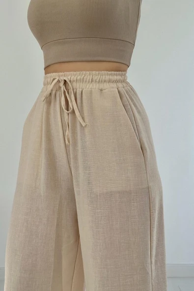 Bej Keten Pantolon - Resim 2