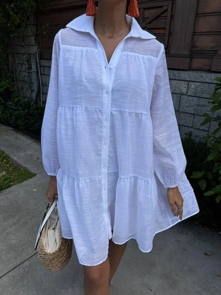 Gömlek Yaka Pileli Elbise 2898 - Resim 3