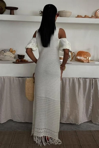 Omuz Detaylı Etek Ücü Püsküllü Triko Elbise 2862 - Resim 4