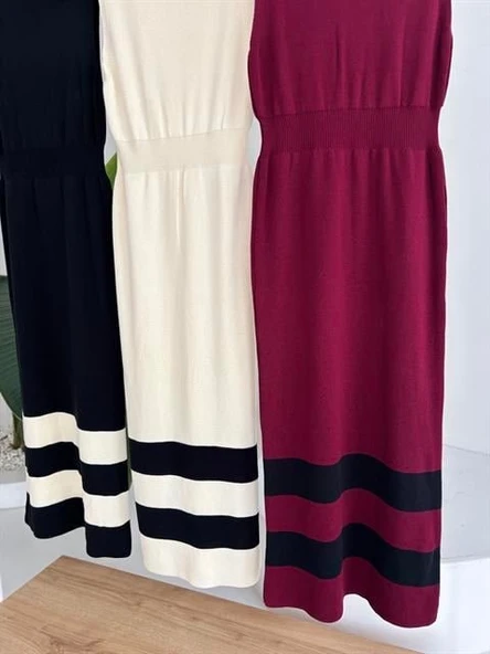 Etek Ucu Şerit Detaylı Triko Elbise 2831 - Resim 12