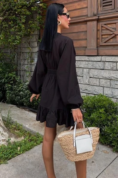 Brode Şeritli Eteği Fırfırlı Elbise 2897 - Resim 4