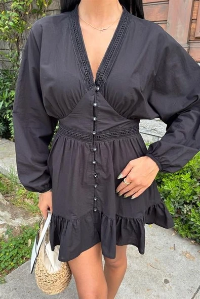 Brode Şeritli Eteği Fırfırlı Elbise 2897 - Resim 8