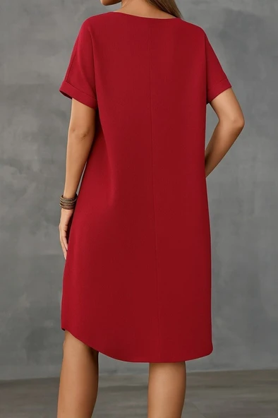 Kadın Kısa Kollu Kayık Yaka Bürümcük Elbise - Resim 2