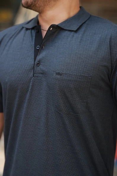 Erkek Yakalı Mini Jakarlı Kısa Kollu T-shirt - Resim 2