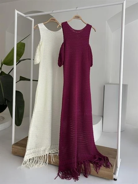 Omuz Detaylı Etek Ücü Püsküllü Triko Elbise 2862 - Resim 8