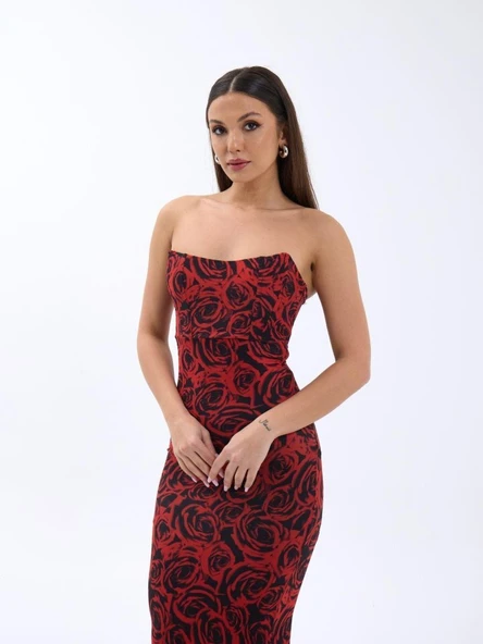 7006 ELBİSE-KIRMIZI - Resim 4