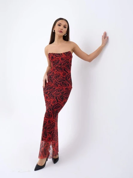 7006 ELBİSE-KIRMIZI - Resim 5