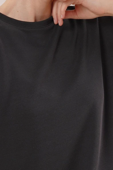 Modal Kısa Kollu Üst Ve Geniş Paça Eşofman İkili Siyah Takım - 4