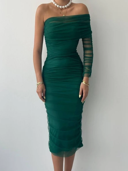 Polack Tek Omuz Tül Elbise - Resim 2