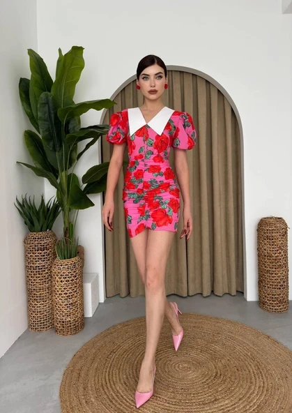 Perast Çiçek Detaylı Elbise - Resim 3