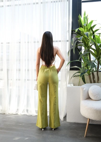 Beli̇ Lasti̇kli̇ Ve Bağcikli Keten Pantolon - Resim 2