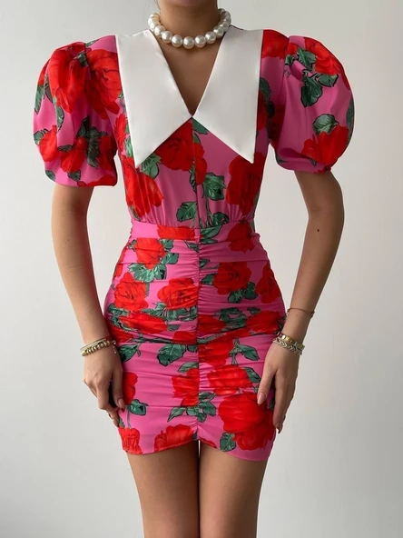 Perast Çiçek Detaylı Elbise - Resim 2