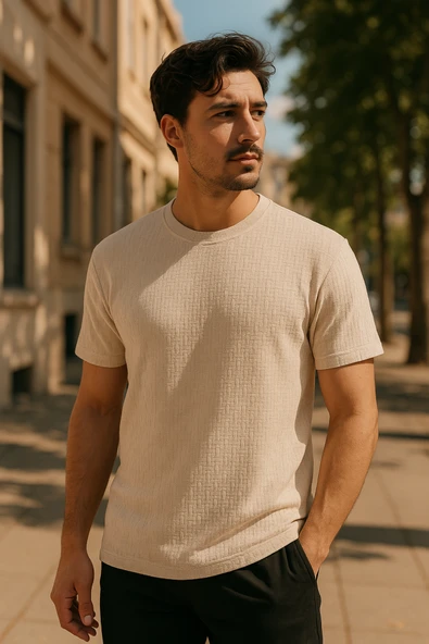 Erkek Kısa Kollu Zigzag Desenli T-shirt ürün görseli