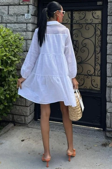 Gömlek Yaka Pileli Elbise 2898 - Resim 4