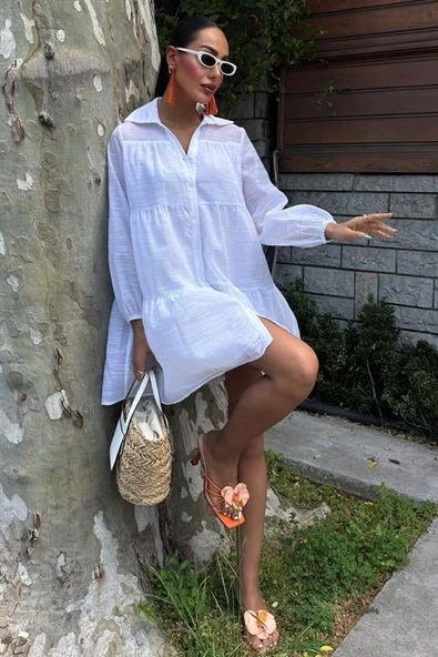 Gömlek Yaka Pileli Elbise 2898 - Resim 7