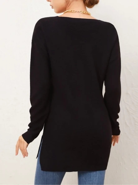 Kadın Uzun Kollu V Yaka Triko Bluz - Resim 4