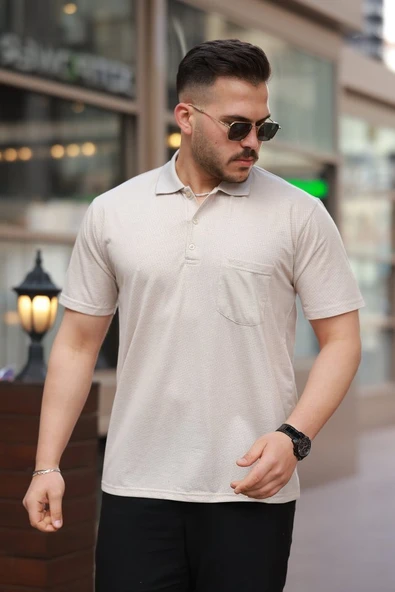 Erkek Yakalı Mini Jakarlı Kısa Kollu T-shirt ürün görseli