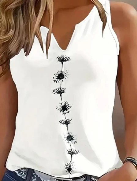 Kadın Askılı Kolsuz Desenli Bluz - Resim 2